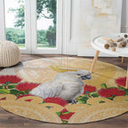 New Zealand Aotearoa Cockatoo Round Carpet Maori Pattern With Pohutukawa Flowers