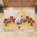 New Zealand Aotearoa Cockatoo Rubber Doormat Maori Pattern With Pohutukawa Flowers