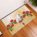 New Zealand Aotearoa Cockatoo Rubber Doormat Maori Pattern With Pohutukawa Flowers