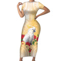New Zealand Aotearoa Cockatoo Short Sleeve Bodycon Dress Maori Pattern With Pohutukawa Flowers
