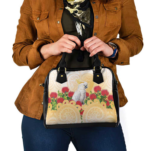 New Zealand Aotearoa Cockatoo Shoulder Handbag Maori Pattern With Pohutukawa Flowers
