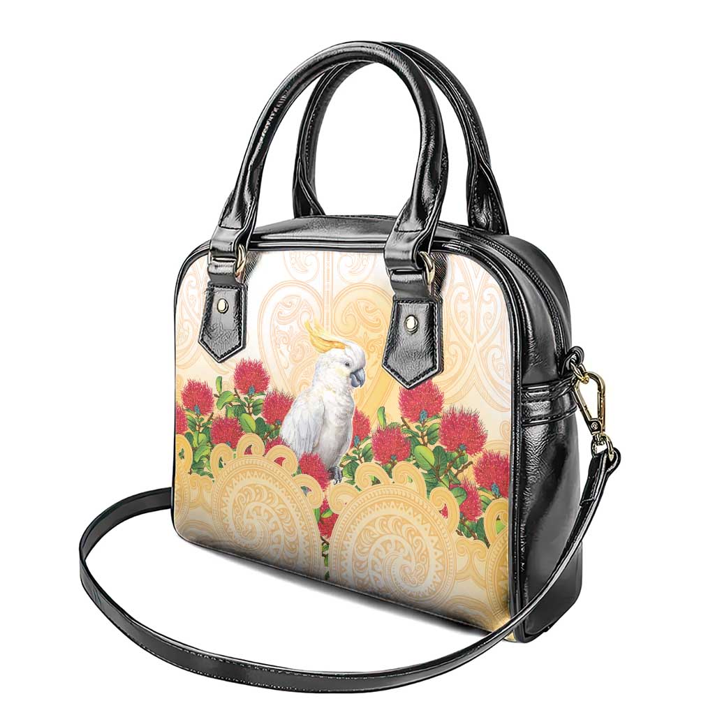New Zealand Aotearoa Cockatoo Shoulder Handbag Maori Pattern With Pohutukawa Flowers