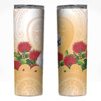 New Zealand Aotearoa Cockatoo Skinny Tumbler Maori Pattern With Pohutukawa Flowers