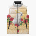 New Zealand Aotearoa Cockatoo Sleeveless Puffer Jacket Maori Pattern With Pohutukawa Flowers