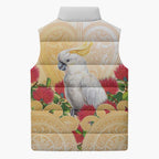 New Zealand Aotearoa Cockatoo Sleeveless Puffer Jacket Maori Pattern With Pohutukawa Flowers