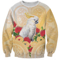 New Zealand Aotearoa Cockatoo Sweatshirt Maori Pattern With Pohutukawa Flowers