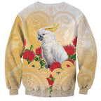 New Zealand Aotearoa Cockatoo Sweatshirt Maori Pattern With Pohutukawa Flowers