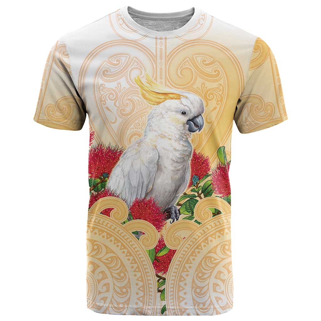 New Zealand Aotearoa Cockatoo T Shirt Maori Pattern With Pohutukawa Flowers