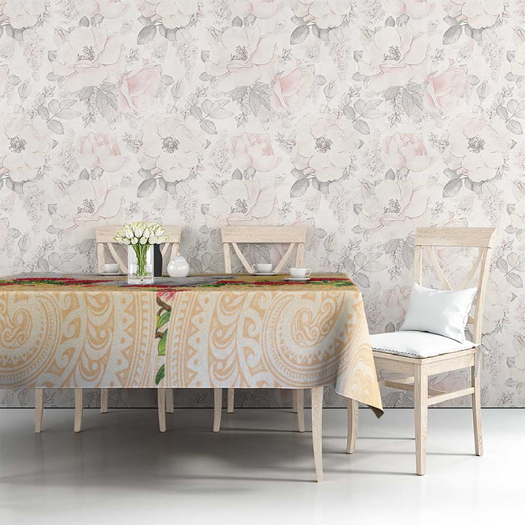 New Zealand Aotearoa Cockatoo Tablecloth Maori Pattern With Pohutukawa Flowers