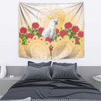 New Zealand Aotearoa Cockatoo Tapestry Maori Pattern With Pohutukawa Flowers