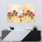 New Zealand Aotearoa Cockatoo Tapestry Maori Pattern With Pohutukawa Flowers