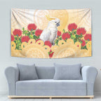 New Zealand Aotearoa Cockatoo Tapestry Maori Pattern With Pohutukawa Flowers