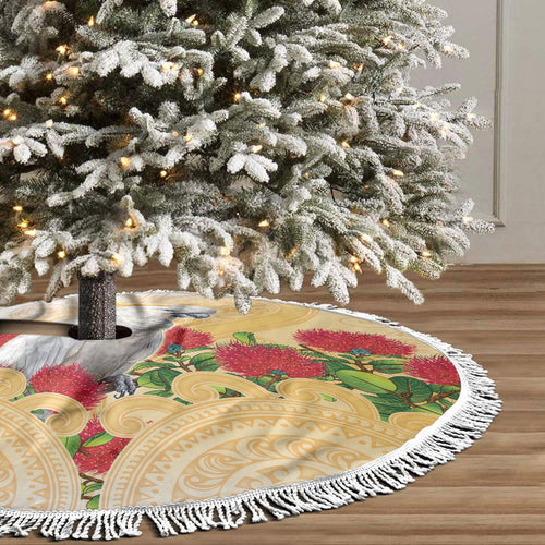 New Zealand Aotearoa Cockatoo Tree Skirt Maori Pattern With Pohutukawa Flowers