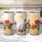 New Zealand Aotearoa Cockatoo Tumbler Cup Maori Pattern With Pohutukawa Flowers