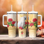 New Zealand Aotearoa Cockatoo Tumbler With Handle Maori Pattern With Pohutukawa Flowers