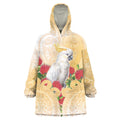 New Zealand Aotearoa Cockatoo Wearable Blanket Hoodie Maori Pattern With Pohutukawa Flowers