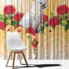 New Zealand Aotearoa Cockatoo Window Curtain Maori Pattern With Pohutukawa Flowers