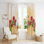 New Zealand Aotearoa Cockatoo Window Curtain Maori Pattern With Pohutukawa Flowers