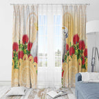 New Zealand Aotearoa Cockatoo Window Curtain Maori Pattern With Pohutukawa Flowers
