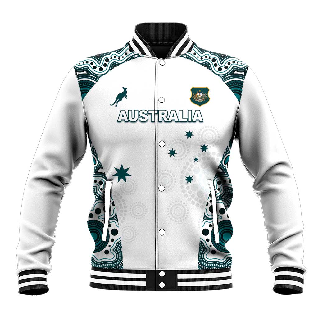 Custom Australia Rugby 2026 Baseball Jacket Go Wallabies Aboriginal Pattern White Version - Aussie Hoodie