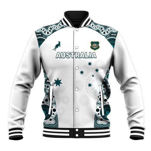 Custom Australia Rugby 2026 Baseball Jacket Go Wallabies Aboriginal Pattern White Version - Aussie Hoodie