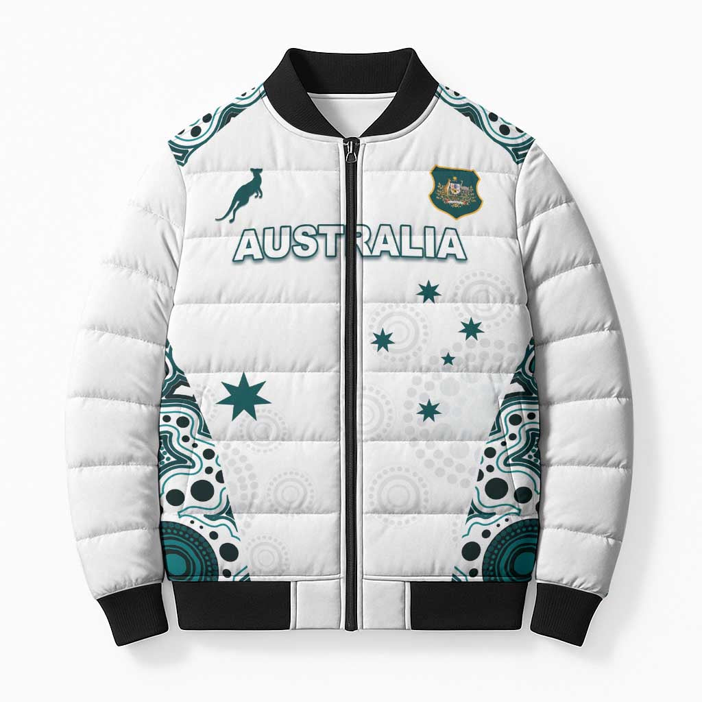 Custom Australia Rugby 2026 Bomber Puffer Jacket Go Wallabies Aboriginal Pattern White Version - Aussie Hoodie