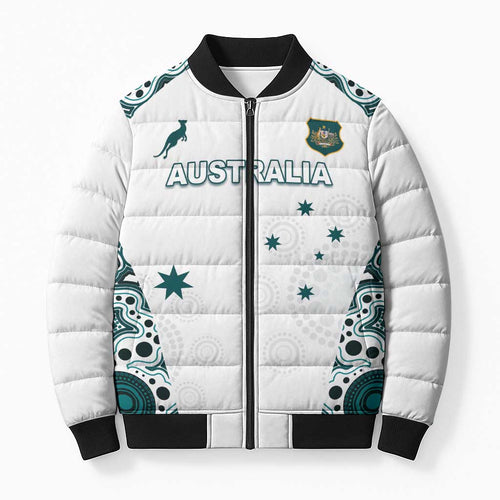Custom Australia Rugby 2026 Bomber Puffer Jacket Go Wallabies Aboriginal Pattern White Version - Aussie Hoodie