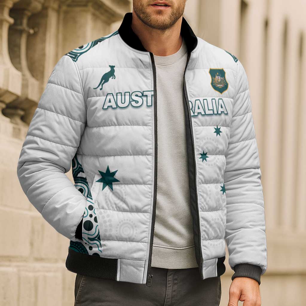 Custom Australia Rugby 2026 Bomber Puffer Jacket Go Wallabies Aboriginal Pattern White Version - Aussie Hoodie