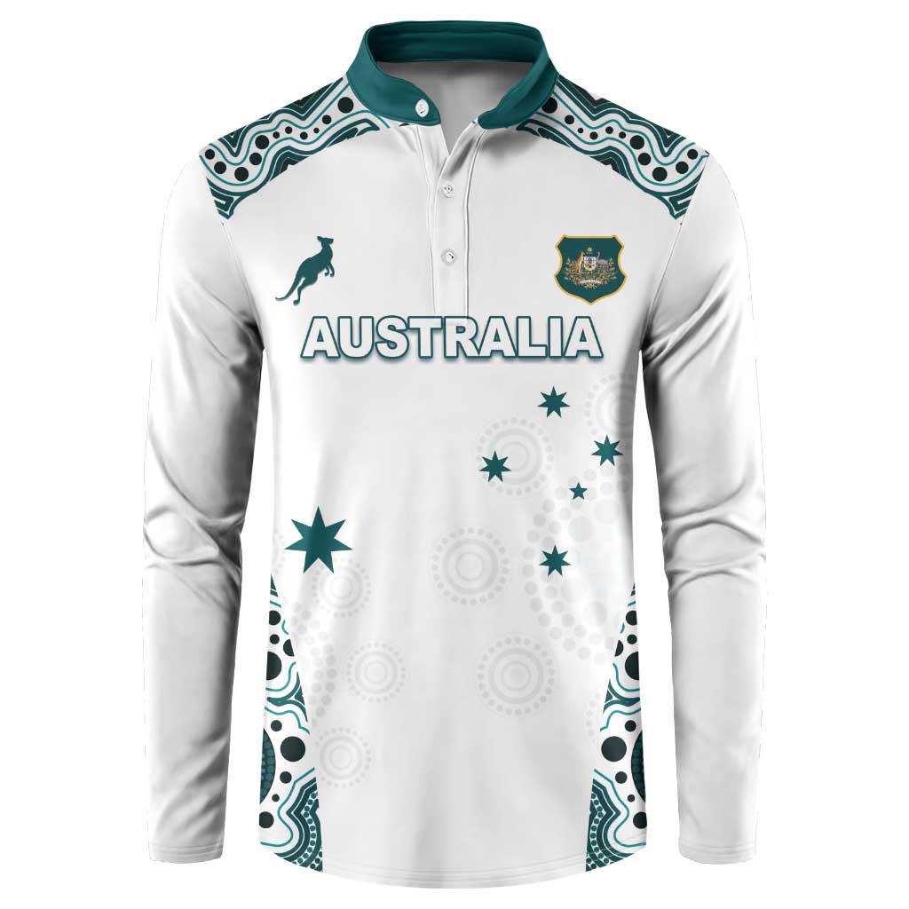 Custom Australia Rugby 2026 Button Sweatshirt Go Wallabies Aboriginal Pattern White Version - Aussie Hoodie