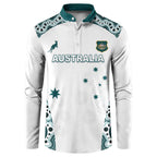 Custom Australia Rugby 2026 Button Sweatshirt Go Wallabies Aboriginal Pattern White Version - Aussie Hoodie