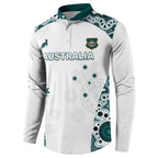 Custom Australia Rugby 2026 Button Sweatshirt Go Wallabies Aboriginal Pattern White Version - Aussie Hoodie
