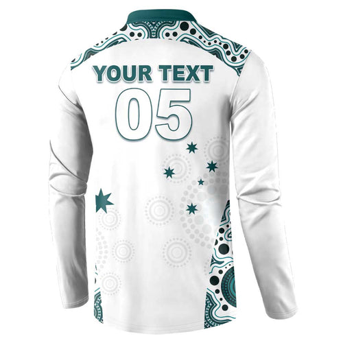 Custom Australia Rugby 2026 Button Sweatshirt Go Wallabies Aboriginal Pattern White Version - Aussie Hoodie