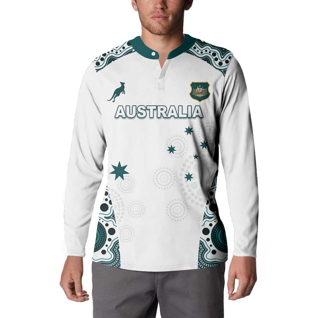 Custom Australia Rugby 2026 Button Sweatshirt Go Wallabies Aboriginal Pattern White Version - Aussie Hoodie