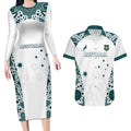 Custom Australia Rugby 2026 Couples Matching Long Sleeve Bodycon Dress and Hawaiian Shirt Go Wallabies Aboriginal Pattern White Version - Aussie Hoodie