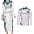 Custom Australia Rugby 2026 Couples Matching Long Sleeve Bodycon Dress and Long Sleeve Button Shirt Go Wallabies Aboriginal Pattern White Version - Aussie Hoodie