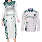 Custom Australia Rugby 2026 Couples Matching Long Sleeve Bodycon Dress and Long Sleeve Button Shirt Go Wallabies Aboriginal Pattern White Version - Aussie Hoodie