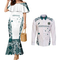 Custom Australia Rugby 2026 Couples Matching Mermaid Dress and Long Sleeve Button Shirt Go Wallabies Aboriginal Pattern White Version - Aussie Hoodie