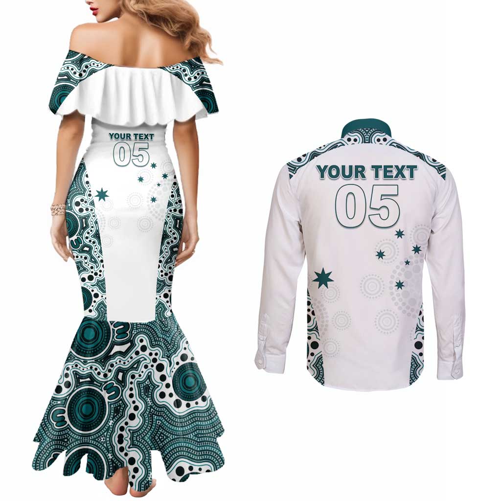 Custom Australia Rugby 2026 Couples Matching Mermaid Dress and Long Sleeve Button Shirt Go Wallabies Aboriginal Pattern White Version - Aussie Hoodie