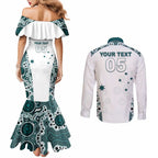 Custom Australia Rugby 2026 Couples Matching Mermaid Dress and Long Sleeve Button Shirt Go Wallabies Aboriginal Pattern White Version - Aussie Hoodie