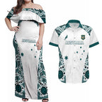 Custom Australia Rugby 2026 Couples Matching Off Shoulder Maxi Dress and Hawaiian Shirt Go Wallabies Aboriginal Pattern White Version - Aussie Hoodie