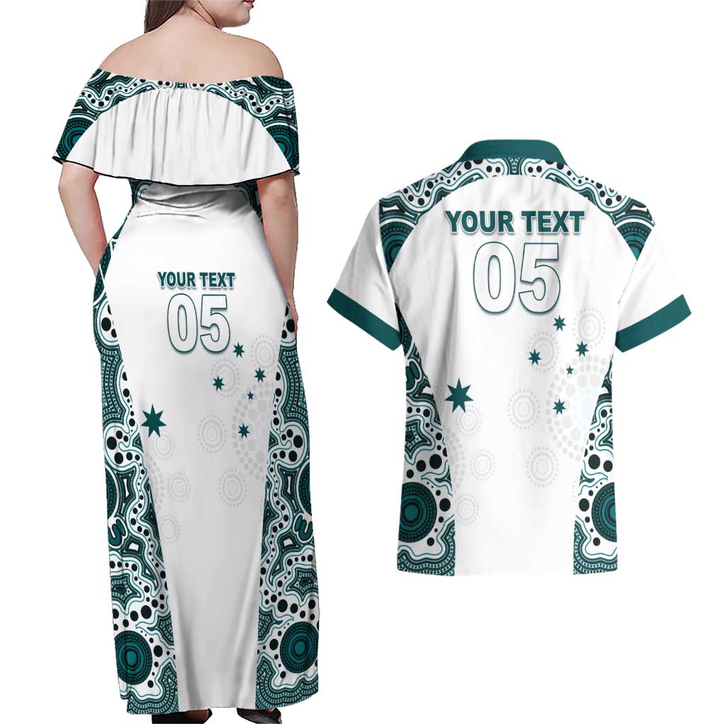 Custom Australia Rugby 2026 Couples Matching Off Shoulder Maxi Dress and Hawaiian Shirt Go Wallabies Aboriginal Pattern White Version - Aussie Hoodie