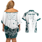 Custom Australia Rugby 2026 Couples Matching Off Shoulder Short Dress and Hawaiian Shirt Go Wallabies Aboriginal Pattern White Version - Aussie Hoodie