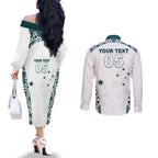 Custom Australia Rugby 2026 Couples Matching Off The Shoulder Long Sleeve Dress and Long Sleeve Button Shirt Go Wallabies Aboriginal Pattern White Version - Aussie Hoodie