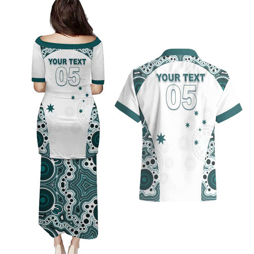 Custom Australia Rugby 2026 Couples Matching Puletasi and Hawaiian Shirt Go Wallabies Aboriginal Pattern White Version - Aussie Hoodie
