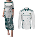 Custom Australia Rugby 2026 Couples Matching Puletasi and Long Sleeve Button Shirt Go Wallabies Aboriginal Pattern White Version - Aussie Hoodie