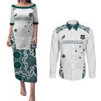 Custom Australia Rugby 2026 Couples Matching Puletasi and Long Sleeve Button Shirt Go Wallabies Aboriginal Pattern White Version - Aussie Hoodie