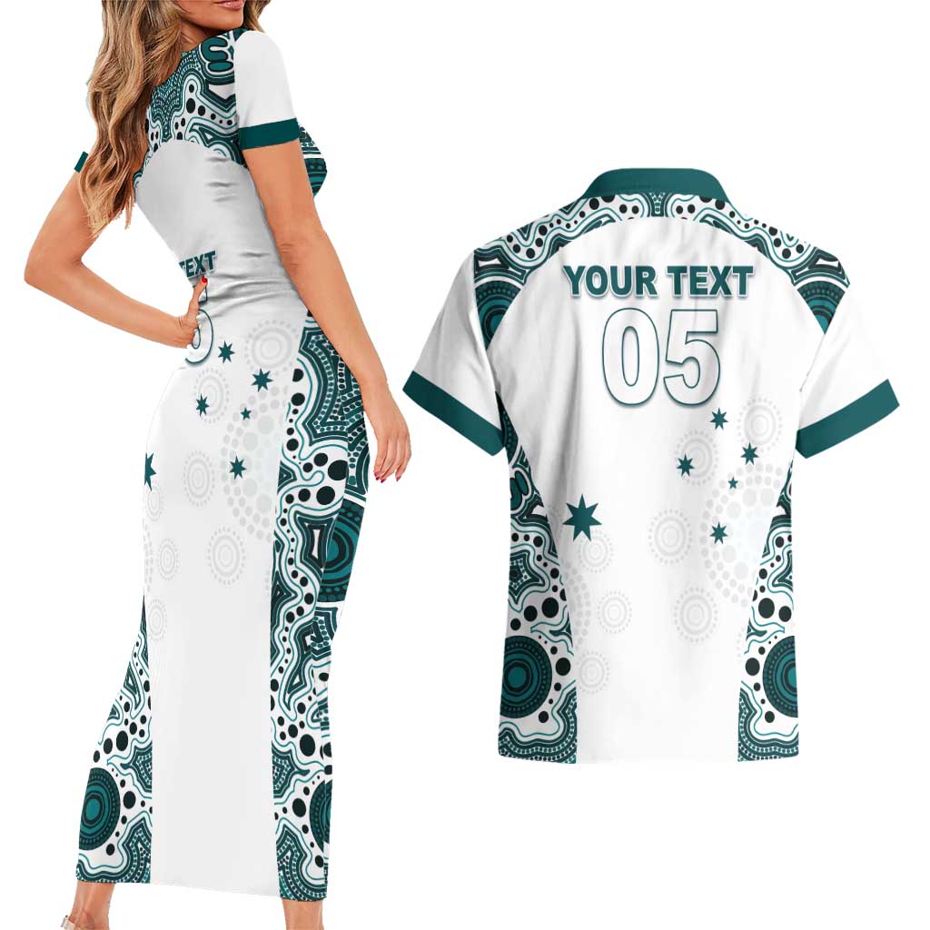 Custom Australia Rugby 2026 Couples Matching Short Sleeve Bodycon Dress and Hawaiian Shirt Go Wallabies Aboriginal Pattern White Version - Aussie Hoodie