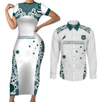 Custom Australia Rugby 2026 Couples Matching Short Sleeve Bodycon Dress and Long Sleeve Button Shirt Go Wallabies Aboriginal Pattern White Version - Aussie Hoodie