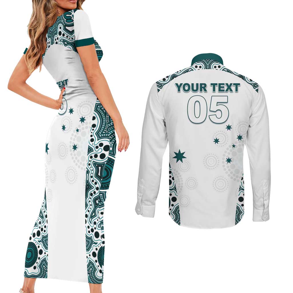Custom Australia Rugby 2026 Couples Matching Short Sleeve Bodycon Dress and Long Sleeve Button Shirt Go Wallabies Aboriginal Pattern White Version - Aussie Hoodie