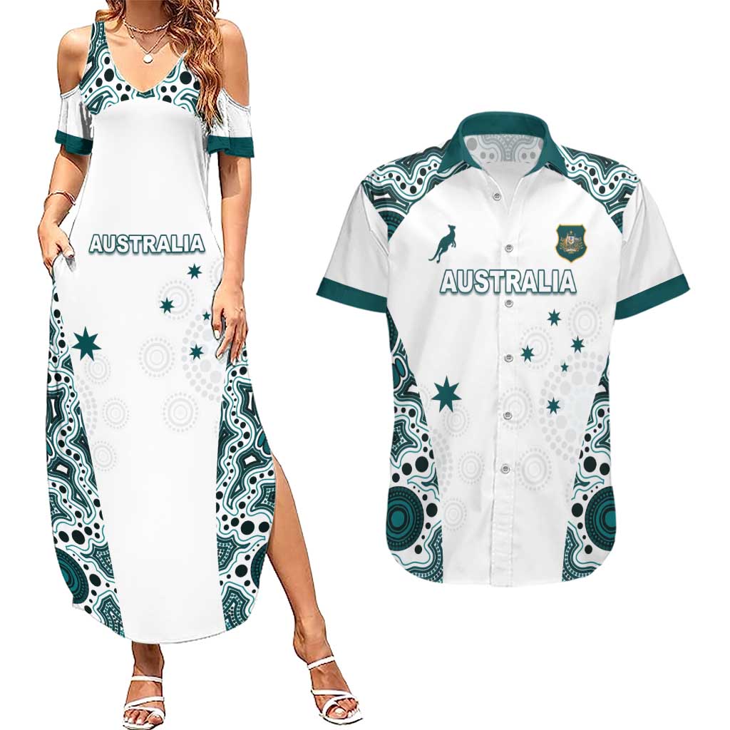 Custom Australia Rugby 2026 Couples Matching Summer Maxi Dress and Hawaiian Shirt Go Wallabies Aboriginal Pattern White Version - Aussie Hoodie